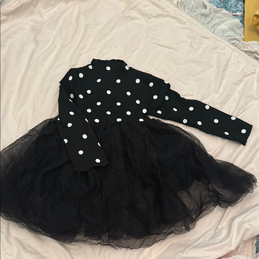 Black Formal Dress with Polka Dot Top and Tulle Skirt